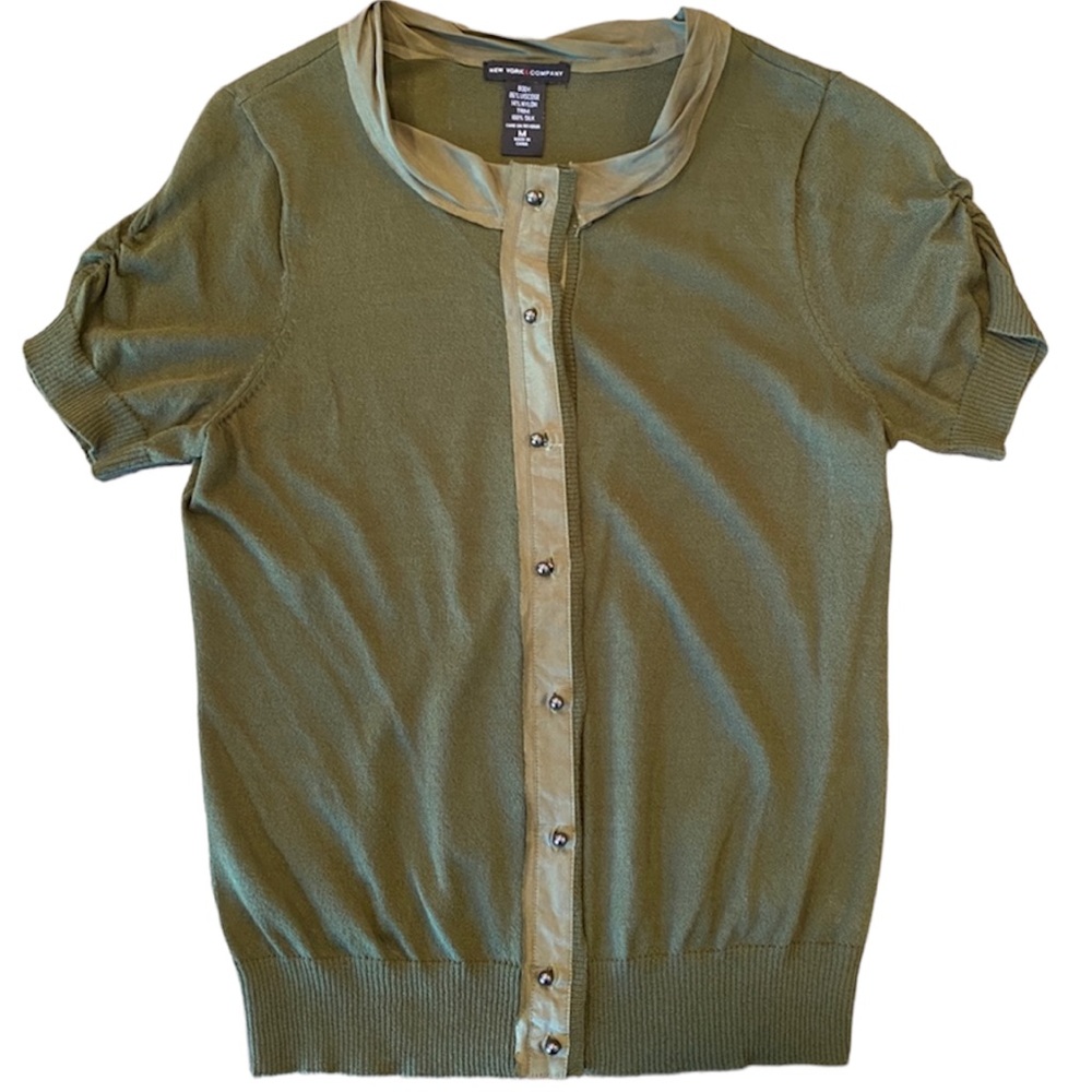 NY&Co. Short-sleeve Olive Green Cardigan EUC